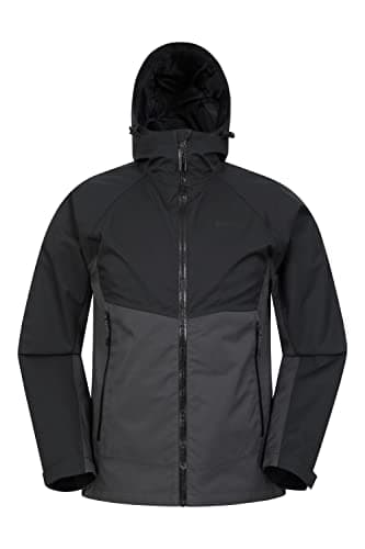 Image of Mountain Warehouse Verge Extreme Mens Waterproof Jacket - 10,000mm, Breathable, Taped Seams, Packaway Hood Rain Coat - Spring Summer, Walking, Outdoors, Camping Black 4XL
