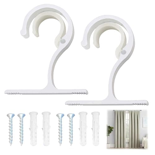 Image of 2 x Heavy Duty Aluminium Alloy Curtain Pole Brackets for Rods Diameter 25-28 mm with Fixing Screws Ideal for Wardrobes and Cabinets Elegant Design in White