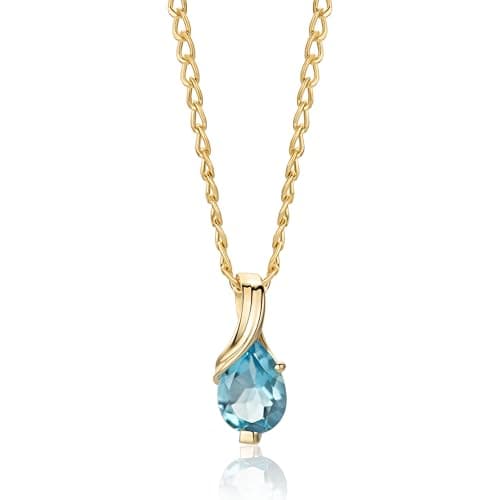 Image of MIORE necklace for women in 9 kt 375 yellow gold with pear shape sky blue topaz pendant