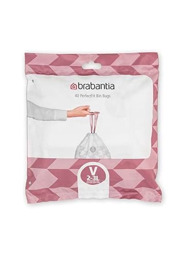 Image of Brabantia 100253 PerfectFit Bin Liners (Size V/2-3 Litre) Thick Plastic Trash Bags with Tie Tape Drawstring Handles (40 Bags), White