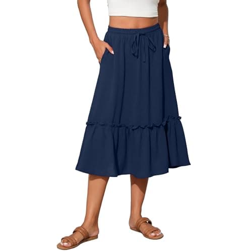 Image of TASAMO Trendy Women's Skirt - Featuring a Flared Design, Elastic Waistband, and Side Pockets for Added Convenience Navy Blue