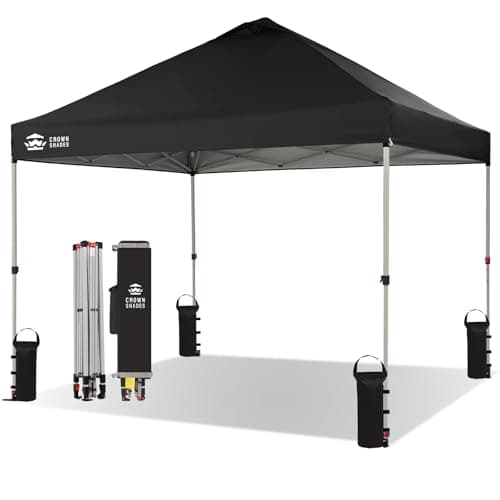 Image of CROWN SHADES Pop Up Gazebo 3m x 3m, Center Lock One Push Instant Pop Up Outdoor Canopy Tent, Heavy Duty Gazebo with Carry Bag, Bonus 8 Stakes and 4 Ropes, Black