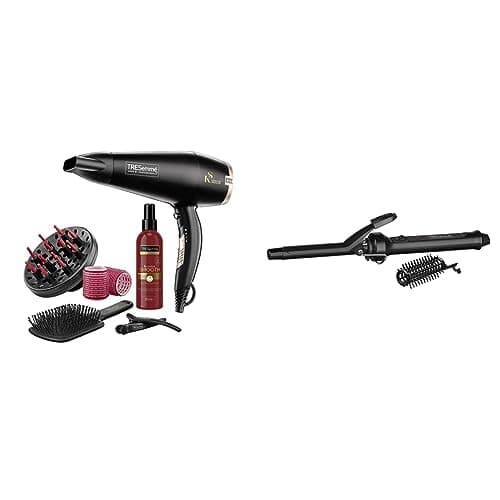 Image of TRESemméTRESemme Keratin Smooth 2200W Volume Shine Hair Dryer Gift Set, Diffuser Dryer, Paddle Brush, Hair Rollers, Ionic Conditioning & Defined Curls Curling Tong, Black, 16 millimetersTRESemmé