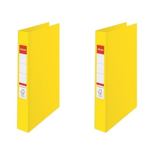 Image of Esselte 2 Ring Binder, PP, Holds up to 190 Sheets, Vivida Range, 42 mm Spine, 14450 - A4, Yellow (Pack of 2)