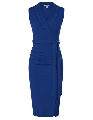 Image of GRACE KARIN Elegant Wrap Dress with Belt - Formal Business Dress for Women - UK Royal Blue Size 14