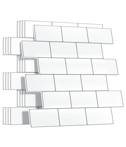 Image of Yoillione Upgrade Thicker Peel and Stick Wall Tiles Backsplash for Kitchen and Bathroom, Metro Subway Tiles Self Adhesive Tile Stickers 3D Stick on Splashback White, 5 Sheets