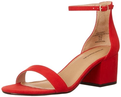 Image of Amazon Essentials Women's Two Strap Heeled Sandal, Bright Poppy Red, 3 UK