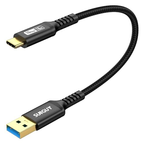 Image of SUNGUY USB C Android Auto Cable 1FT, 10Gbps USB C 3.1 Gen2 USB A to USB C Data Transfer Cable, 3A Fast Charging USB Type C Cord for iPhone15/15Pro/15Pro Max, Samsung Galaxy S23, iPad Pro, Black