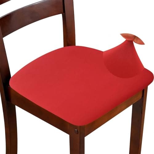 Image of ZHILING Stretch red Chair Seat Covers for Dining Room Set of 6, Elastic Dining Chair Seat Protector Cover Removable Washable Chair Slipcovers with Ties