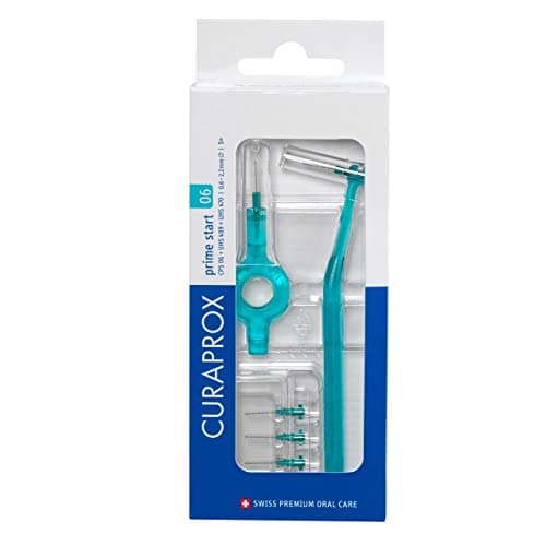Image of Curaprox CPS 06 Prime Start Interdental Brush Set | Starter Set with 5 Brushes | 2 Different Holders | Turquoise | 0.6 mm Diameter | 2.2 mm Effectiveness | Made in Switzerland