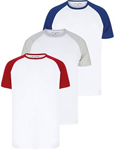 Image of Tokyo Laundry Men's Dunswell (3 Pack) Raglan Sleeve Cotton Jersey Basic T-Shirt Set - Red-Blue-Grey - M