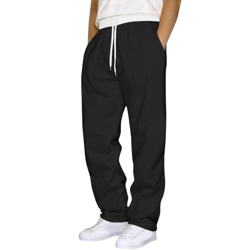 Image of Fleece Lined Cargo Trousers Mens Cargo Joggers Men Black Sweatpants Yellow Trousers Mens Baggy 27Inch Tracksuit Bottoms Men UK XL Cuffed Joggers