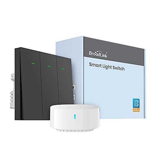 Image of BroadLink Smart Wall Light Switch, 3-Gang Single Live Wire Switch, No Neutral or Capacitor Required, Push Button, Gray,Compatible with Alexa, Google Home and IFTTT, S3 Hub Required (With Hub)