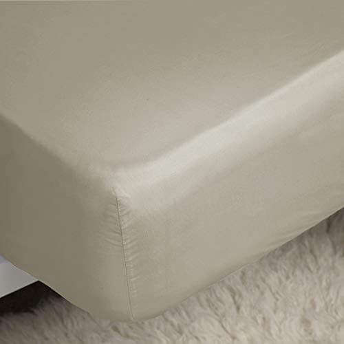Image of Belledorm Easycare Polycotton Percale 200 Thread Count 11 Inch Deep Fitted Sheet, Mushroom, Double
