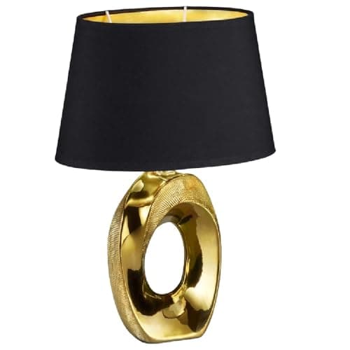 Image of Britalia Modern Table Lamp, Gold Metal Base, Black Cotton Shade with Gold Inner, E14 Small Edison Screw, 33cm Height, 0.7kg