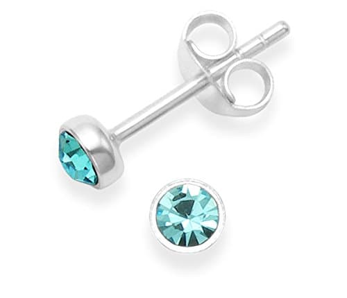 Image of Sterling Silver Cubic Zirconia Turquoise Earrings - Turquoise/Light blue stud earrings - SIZE: 3.5mm 5554TQZ