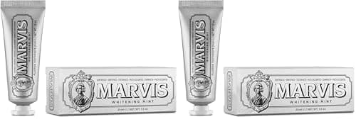 Image of Marvis Whitening Mint Travel Size Toothpaste, 25 ml, Promotes The Natural Whitening of The Teeth, Plaque Removal Toothpaste, Long-Lasting Freshness (Pack of 2)
