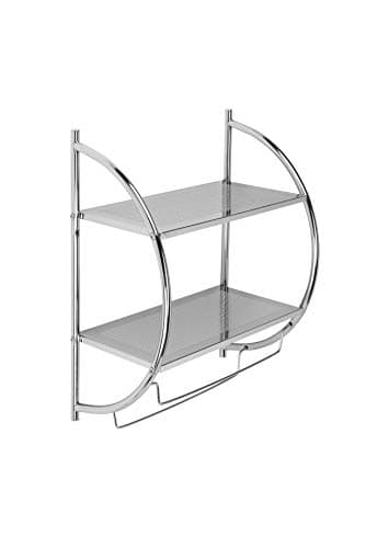 Image of Croydex QM262041 Chrome Plated Mild Steel Wall Mounted Curved Shelving Unit and Towel Rack , 25.5 x 45 x 54.3 cm