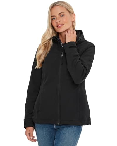 Image of TOG24 Keld Lightweight Long Womens Softshell Jacket, Windproof, Showerproof Zip Up Outdoor Jacket with Hood, Fleece Lined For Warmth, Ideal for hiking, walking and everyday use