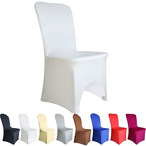 Image of Time to Sparkle White Chair Cover Spandex Lycra Stretch Slipcovers Dining Chair Cover Wedding Banquet Party Arched Front