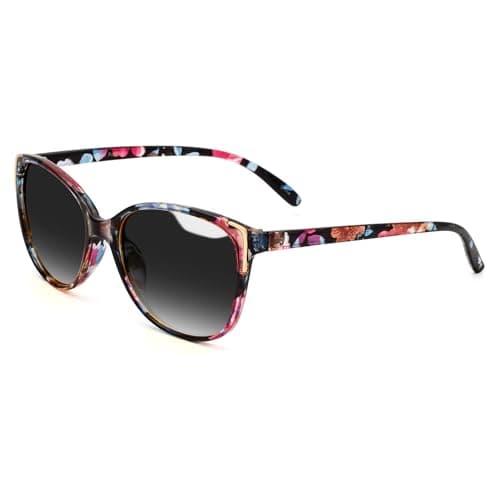 Image of Face Shadow Cat Eye Sunglasses for Women Polarized Fashion Metal Decoration Ultralight UV400 Protection Floral Frame/Grey Lens