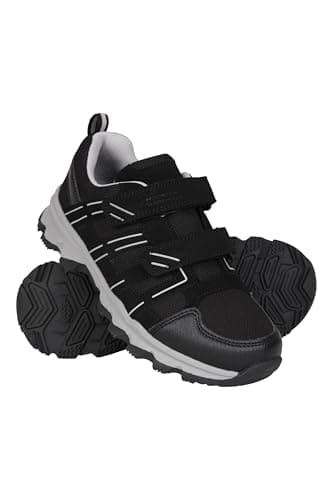 Image of Mountain Warehouse Cannonball Kids Walking Shoes – Lightweight & Soft Suede & Textile Sneakers with Ankle Support – for Spring Summer Travelling & Camping Jet Black Junior Shoe Size 5
