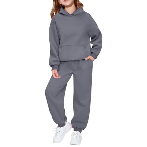 Image of Kids Tracksuit Full Set 2 Piece Sport Outfit Boys Girls Long Sleeve Hoodie Sweatshirts and Loose Sweatpants Bottom Jogging Pants Activewear Track Suit (Dark Gray, 13-14 Years)