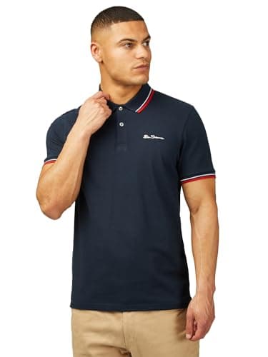 Image of Ben Sherman Men's Signature Pique Polo T-Shirt, 100% Organic Cotton, Regular Fit (Dark Navy.) L