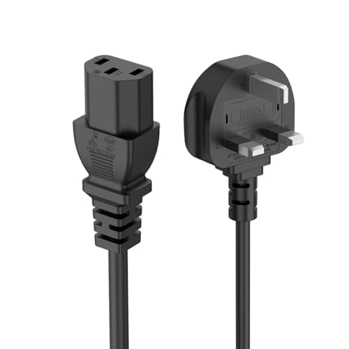 Image of UK Computer Power Cable, 18AWG, BS 1363 to C13, 13A 250V, Black Replacement AC Power Cord, Kettle Lead/UK Power Cord, Power Supply Cable, TV/Monitor Power Cable (1m)