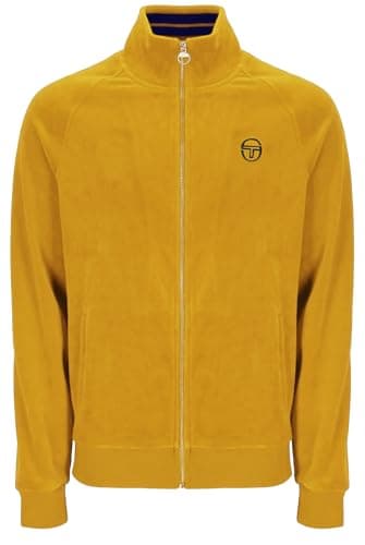 Image of Sergio Tacchini Track Jacket Mens Velour Court Track Top in Arrowwood Yellow (UK, Alpha, L, Regular, Regular)