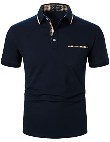 Image of STTLZMC Mens Plaid Collar Short Sleeve Polo Shirts Basic Casual T-Shirt Blue M