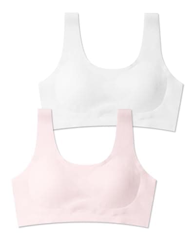 Image of SALIA GIRL Training Bras for Girls 10-16 Sports Seamless Bra with Removable Padding Bras, White/Pink, Medium