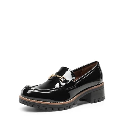 Image of DREAM PAIRS Women's Loafers, Platform Comfortable Slip-On Dressy Business Casual Moccasin Shoes,Size 6,Black-Pat,SDLS2410W