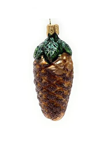 Image of Polish Gallery Mini Christmas Ornament Blown Glass Handcrafted Brown Miniature Pinecone