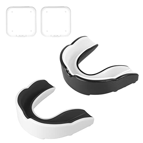 Image of Flintronic 2 Pcs Adult Sports Mouthguard Gum Shield with Case, for Rugby Boxing Martial Arts Hockey MMA Karate Taekwondo and Other Contact Sports (White + Black)