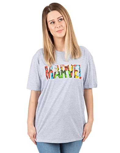 Image of Marvel T-Shirt for Women | Ladies Spider-Man Captain America Hulk Iron Man Short Sleeve Grey Top | Superhero Merchandise