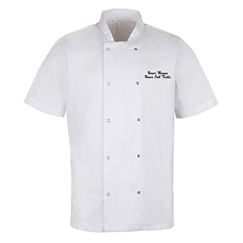 Image of Workwear World Personalised Essential Value Unisex Short Sleeve Stud Fastening Chef Jacket with Custom Embroidered Name (M, White)