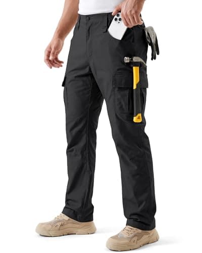 Image of IGOLUMON Work Trousers Men Cargo Trousers Stretch Tactical Combat Work Pants with Multi-Pocket Semi Elasticated Waist Slim Fit for Hiking Outdoor Casual Black