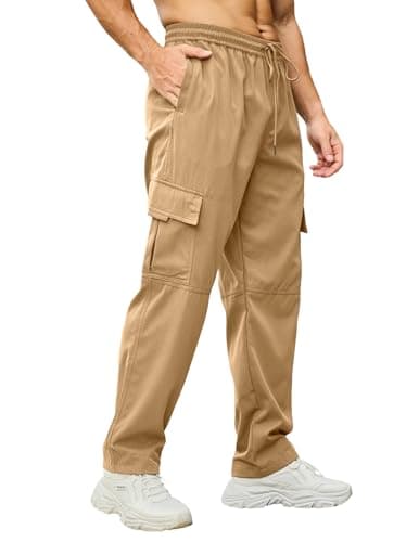 Image of CTU Mens Cargo Work Trousers Fashion Casual Tracksuit Bottoms Lightweight Elasticated Waist Stretch Joggers for Men Khaki XL