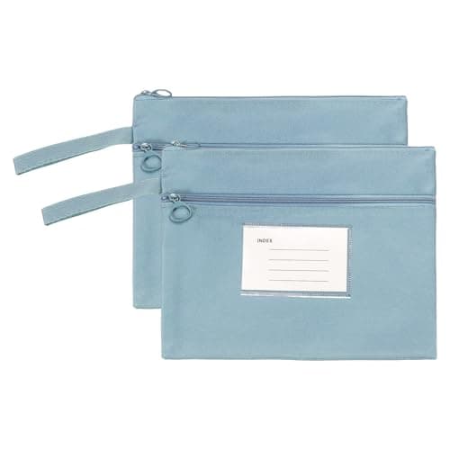 Image of PATIKIL 2 Pcs Mesh Zipper Pouch with Handle, A5 Oxford Fabric Zipper File Pouch Double-Layer Document Bag Storage for Office Travel Puzzles Books Shopping, Blue (24cm x 18.5cm)