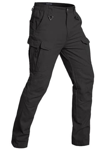 Image of CARWORNIC Men’s Hiking Tactical Trousers Stretch Cotton Cargo Work Trousers for Men Lightweight Relaxed Fit Army Combat Military Pants Ripstop Multi Pockets Casual Construction Outdoor Trousers Black