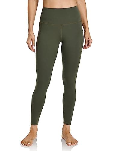 Image of Colorfulkoala Women's High Waisted Tummy Control Workout Leggings 7/8 Length Yoga Pants with Pockets (M, Olive Green)