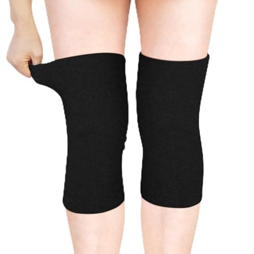 Image of BORISCA Black Stretchy Knee Warmers Thermal, Breathable Soft Comfortable Winter Warm Knee Pads, Thick Terry Elders Gift, 1 Pair