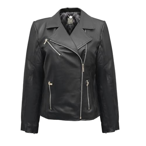 Image of Biba Womens Genuine Sheepskin Biker 4 Pocket Leather Jacket Black 14