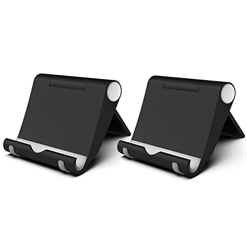 Image of FadyDail 2 Pack Mobile Phone Stand Holder for Desk Cradle Dock Adjustable Compatible with iPhone 17 16 15 14 13 12 Pro Max Xs XR X Plus Mini 8, Galaxy, 4"-8" Mobile Phones (Black)