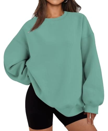 Image of LACOZY Women Crew Neck Sweater Oversized Fleece Lined Sweatshirt Long Sleeve Crewneck Shirts Fall Outfits Green 2XL
