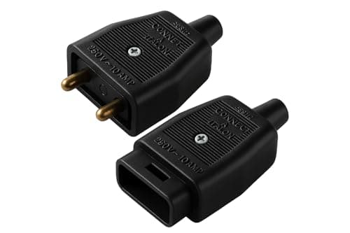 Image of LEDANGEL Inline Plug Socket Connector Set 2-Pin Male & Female Rewireable Plugs 250V 10A Screw Terminal with Snap-Lock & Gold-Plated Pins Black/White/Orange (2 PIN BLACK)