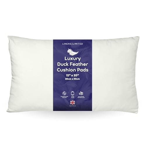 Image of Linens Limited - Cushion Insert 30cm x 50cm, Soft and Plump Natural Duck Feather Sofa Cushion Pad, Elegant and Versatile, Easy to Clean, Small Rectangle Cushion Inner, Perfectly Fits Covers (White)
