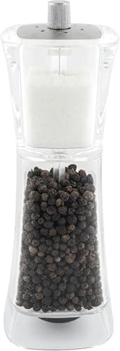 Image of Grunwerg Gmill Acrylic Combination Salt & Pepper Mill, Ceramic Adjustable Peppercorn Grinder and Salt Shaker, 18cm, Clear