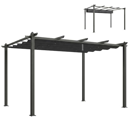 Image of Outsunny 3 x 4m Pergola with Retractable Roof, Aluminium Frame Garden Gazebo Canopy Outdoor Sun Shade Shelter for Grill, Patio, Deck, Dark Grey